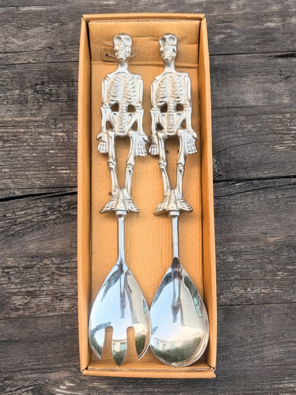 Skeleton Serving Spoon Fork Spooky 2 Piece Salad Servers Halloween Party Heavy